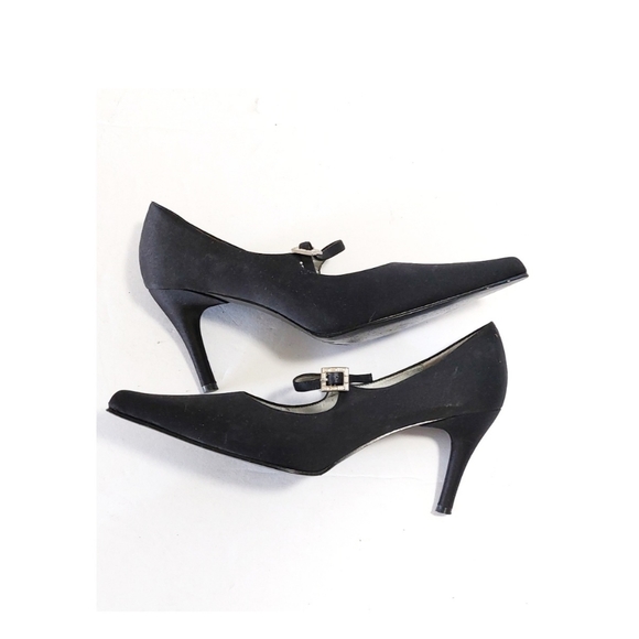 Womens Vintage Black Crystal Accent Strap Faux Suede High Heel Shoe Size 9M - Picture 5 of 8